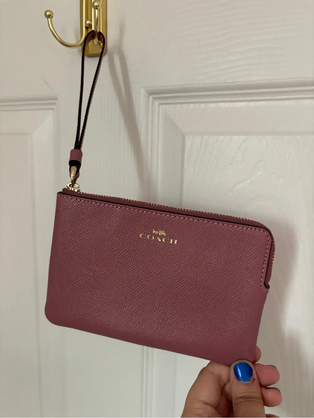 Coach Corner Zip Wristlet in Mauve Pink with Charm
